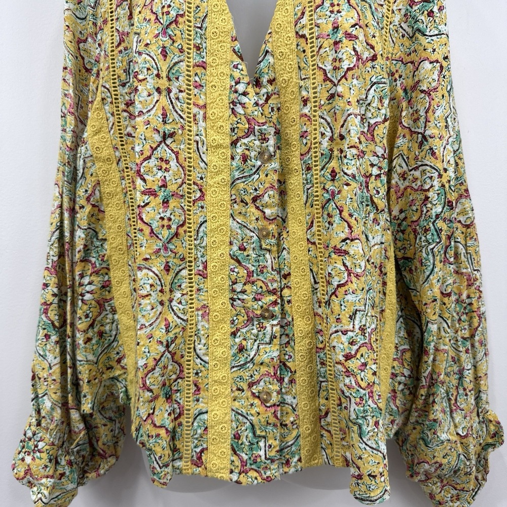 Anthropologie Pilcro Pintuck Peasant Blouse 3X Embroidered Boho Button Up Retro - Picture 9 of 14